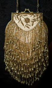 Gold Glittery Beaded Clutch Bag